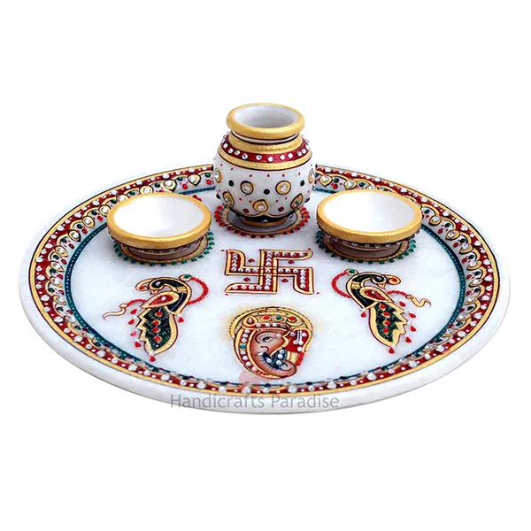 White_Marble_Intricate_Work_Pooja_Thali_For_Decor