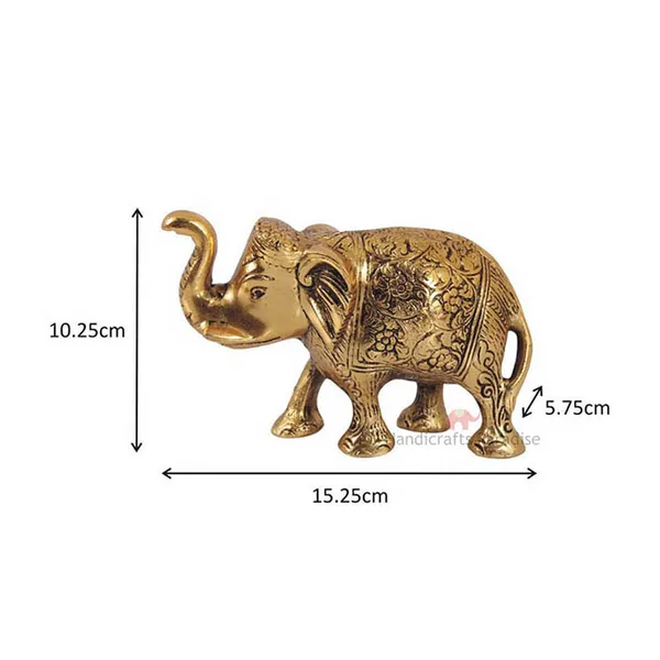 Golden_Metal_Elephant_Trunk_Up_Carved_Antique,_4_Inch