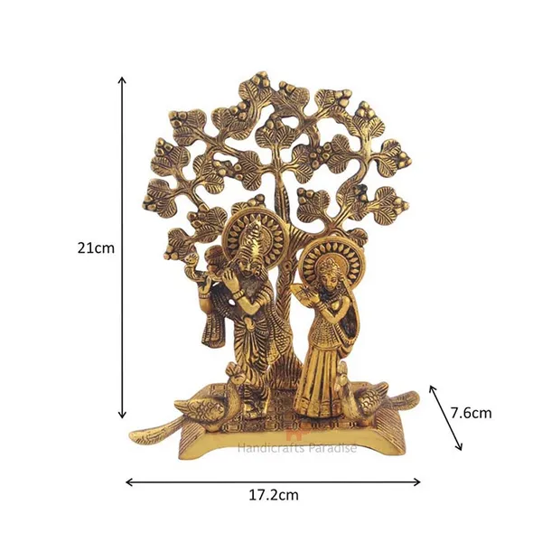 Golden_Radha_Krishna_Metal_Figurine_Standing_On_Base_With_2_Peacocks_And_A_Tree_In_Backdrop