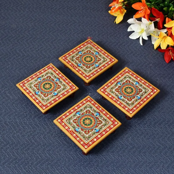 Multicolor_Marble_Chowki_With_Intricate_Floral_Painting_(Set_Of_4Pc)