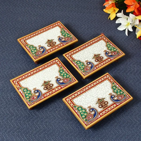 Multicolor_Marble_Puja_Chowki_In_Rectangle_Shape_With_Intricate_Design,__6_Inch,_(Set_Of_4Pc)