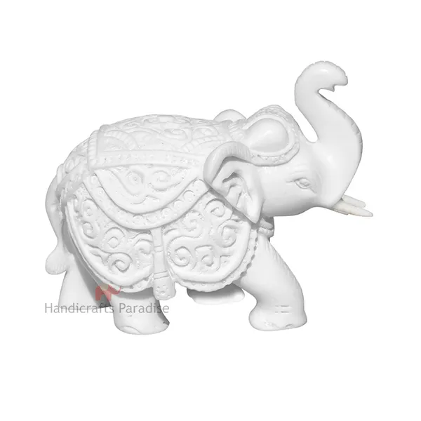 White_Resin_Trunk_Up_Elephant_For_Home_Decor,_3_Inch