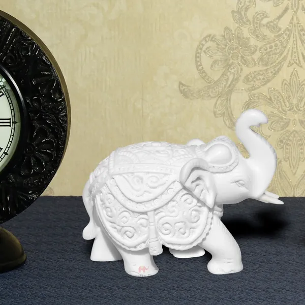 White_Resin_Trunk_Up_Elephant_For_Home_Decor,_3_Inch