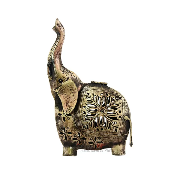 Rusty_Golden_Intricate_Cut_Work_Elephant_Tea_Light_Holder,_8.5_Inches