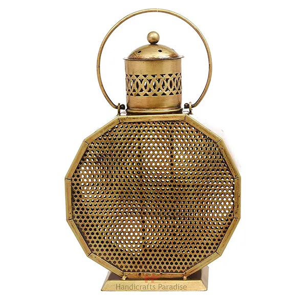 Rusty_Golden_Lantern_Shaped_Tealight_Holder_Wrought_Iron_Showpiece,_13_Inch