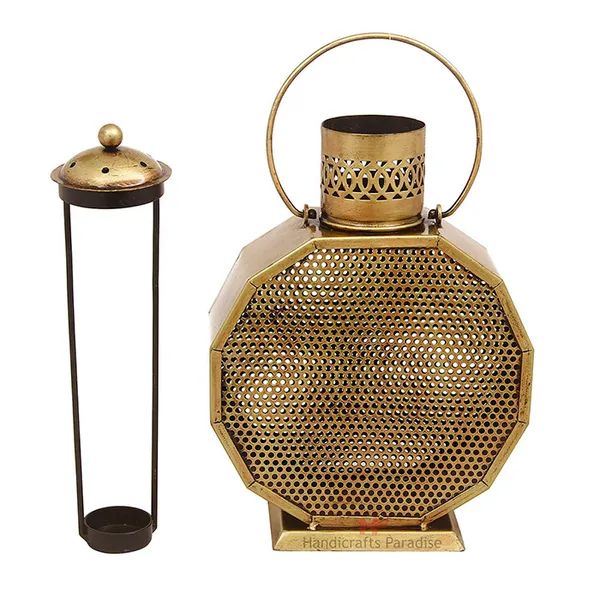 Rusty_Golden_Lantern_Shaped_Tealight_Holder_Wrought_Iron_Showpiece,_13_Inch