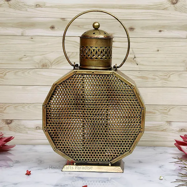 Rusty_Golden_Lantern_Shaped_Tealight_Holder_Wrought_Iron_Showpiece,_13_Inch