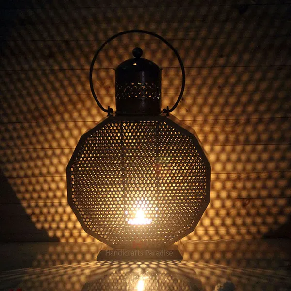 Rusty_Golden_Lantern_Shaped_Tealight_Holder_Wrought_Iron_Showpiece,_13_Inch