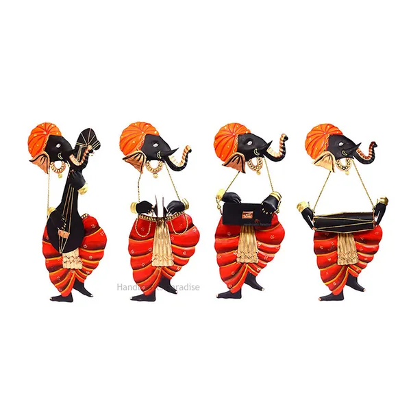Multicolor_Iron_Ganesha_Wall_Art_,_3_Inches_(Set_Of_4)
