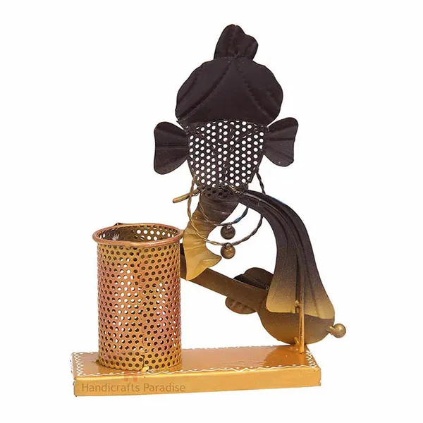 Golden_Iron_Ganesha_Playing_Guitar_Pen_Holder_Showpiece,_10.75_Inch