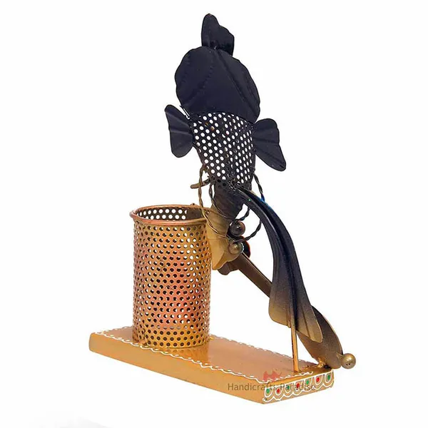 Golden_Iron_Ganesha_Playing_Guitar_Pen_Holder_Showpiece,_10.75_Inch
