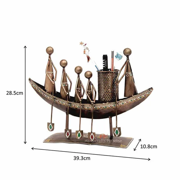Rust_Golden_Iron_Boat_Pen_Holder_Showpiece_For_Home_Decor,_11.25_Inch