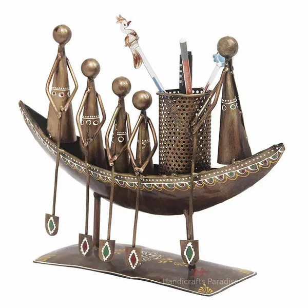 Rust_Golden_Iron_Boat_Pen_Holder_Showpiece_For_Home_Decor,_11.25_Inch
