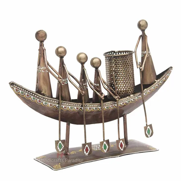 Rust_Golden_Iron_Boat_Pen_Holder_Showpiece_For_Home_Decor,_11.25_Inch