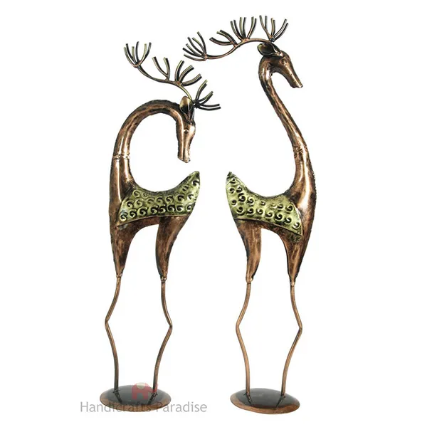 Rust_Golden_Wrought_Iron_Deer_Showpiece,_34.5_Inch_(Set_Of_2_Piece)