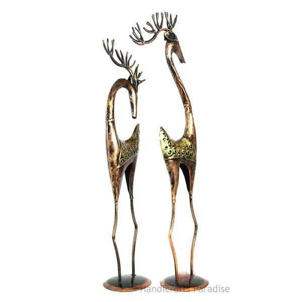 Rust_Golden_Wrought_Iron_Deer_Showpiece,_34.5_Inch_(Set_Of_2_Piece)