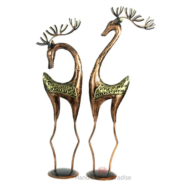 Rust_Golden_Wrought_Iron_Deer_Showpiece,_34.5_Inch_(Set_Of_2_Piece)