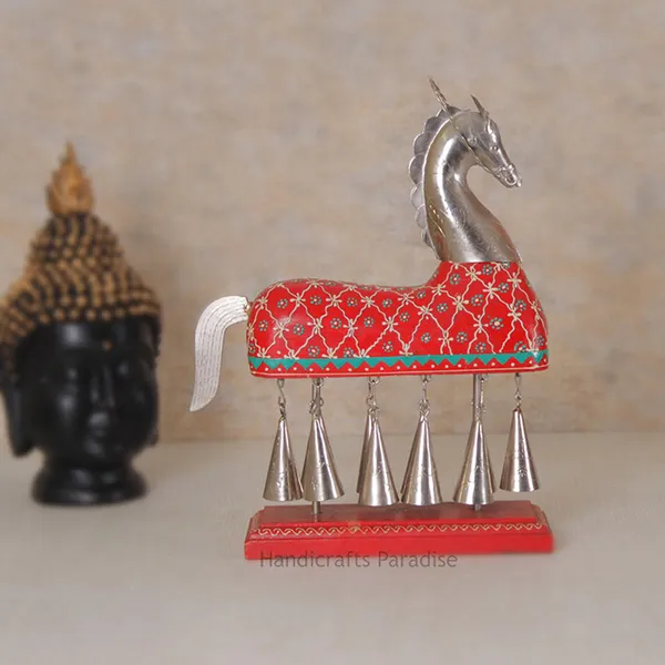Maroon_Wooden_And_Aluminium_Horse_Decorative_Showpiece,_13.5_Inch