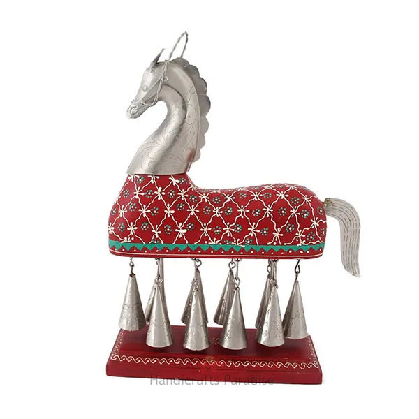 Maroon_Wooden_And_Aluminium_Horse_Decorative_Showpiece,_13.5_Inch