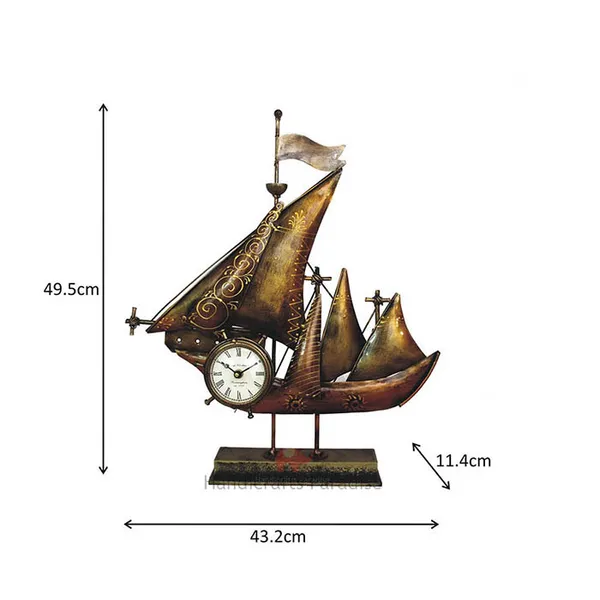 Rust_Golden_Wrought_Iron_Ship_Table_Clock_Showpiece_For_Home_Decor,_19.5_Inch