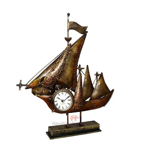 Rust_Golden_Wrought_Iron_Ship_Table_Clock_Showpiece_For_Home_Decor,_19.5_Inch