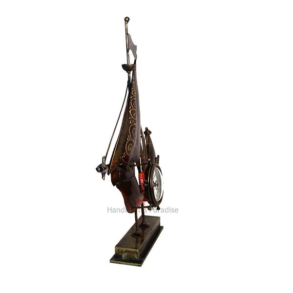 Rust_Golden_Wrought_Iron_Ship_Table_Clock_Showpiece_For_Home_Decor,_19.5_Inch