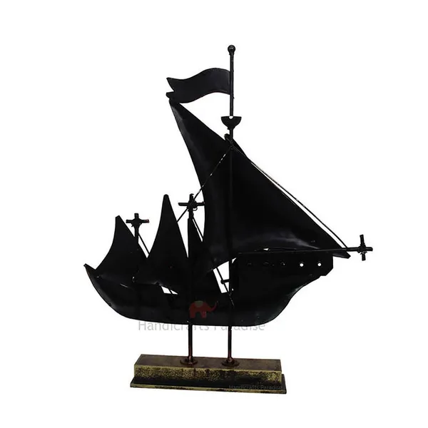 Rust_Golden_Wrought_Iron_Ship_Table_Clock_Showpiece_For_Home_Decor,_19.5_Inch