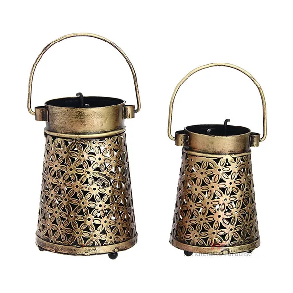 Rust_Golden_Antique_Cut_Work_Lantern_Tea_Light_With_Handle_For_Home_Dacor_(Set_Of_2_Pc)_-_5,_6_Inch