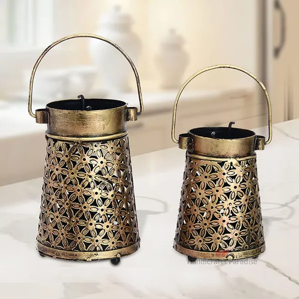 Rust_Golden_Antique_Cut_Work_Lantern_Tea_Light_With_Handle_For_Home_Dacor_(Set_Of_2_Pc)_-_5,_6_Inch