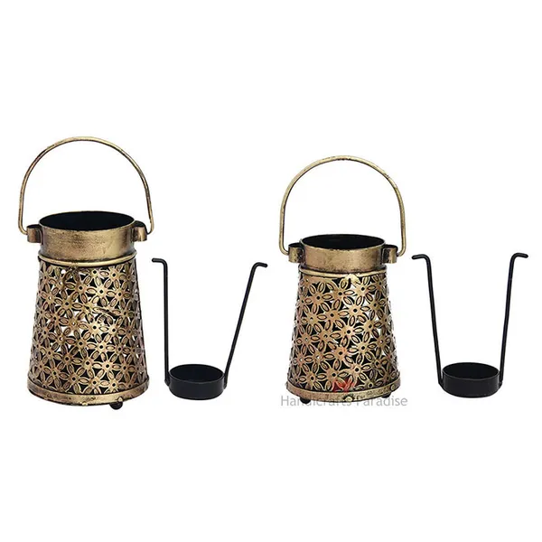 Rust_Golden_Antique_Cut_Work_Lantern_Tea_Light_With_Handle_For_Home_Dacor_(Set_Of_2_Pc)_-_5,_6_Inch