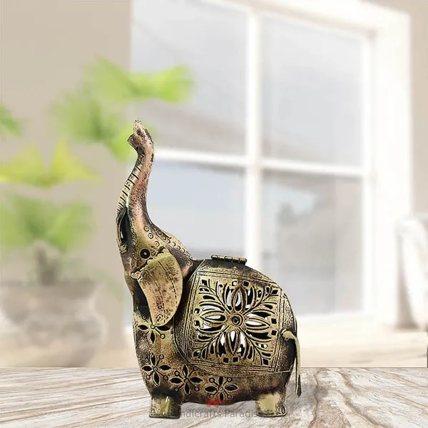 Rusty_Golden_Intricate_Cut_Work_Elephant_Tea_Light_Holder,_8.5_Inches