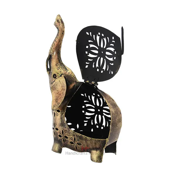 Rusty_Golden_Intricate_Cut_Work_Elephant_Tea_Light_Holder,_8.5_Inches