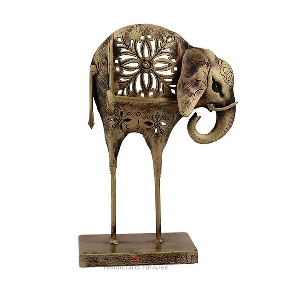 Multicolor_Cut_Work_Long_Leg_Elephant_Tea_Light_Holder_Showpiece_For_Home_Dacor_In_Wrought_Iron_-_9.25_Inches