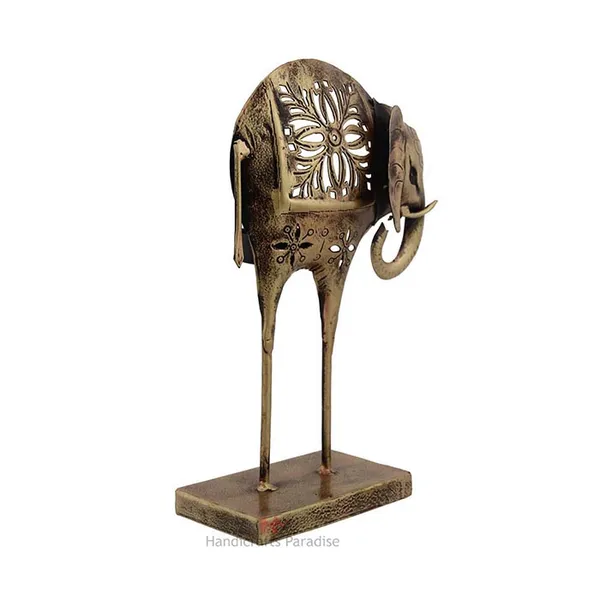 Multicolor_Cut_Work_Long_Leg_Elephant_Tea_Light_Holder_Showpiece_For_Home_Dacor_In_Wrought_Iron_-_9.25_Inches