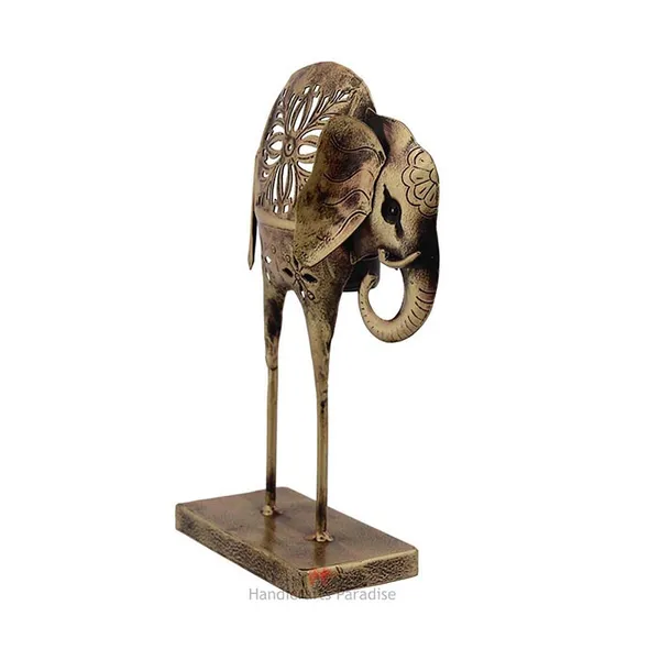 Multicolor_Cut_Work_Long_Leg_Elephant_Tea_Light_Holder_Showpiece_For_Home_Dacor_In_Wrought_Iron_-_9.25_Inches