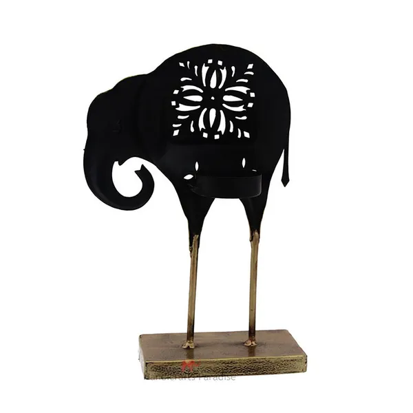 Multicolor_Cut_Work_Long_Leg_Elephant_Tea_Light_Holder_Showpiece_For_Home_Dacor_In_Wrought_Iron_-_9.25_Inches
