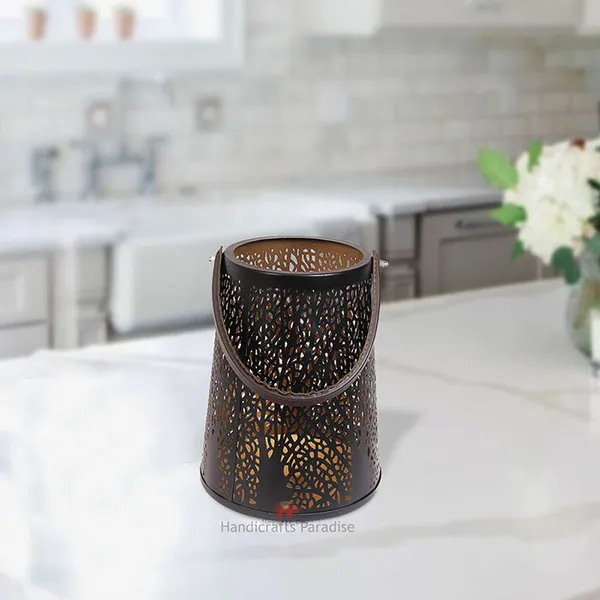 Multicolor_Intricate_Cut_Work_Tea_Light_With_Leather_Handle_Showpiece_For_Home_Dacor_-_11.45_Inch