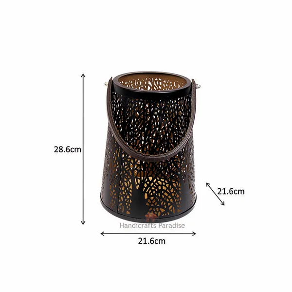 Multicolor_Intricate_Cut_Work_Tea_Light_With_Leather_Handle_Showpiece_For_Home_Dacor_-_11.45_Inch
