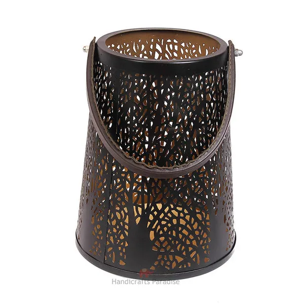 Multicolor_Intricate_Cut_Work_Tea_Light_With_Leather_Handle_Showpiece_For_Home_Dacor_-_11.45_Inch