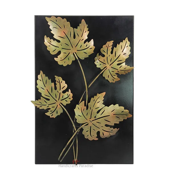 Black_Wrought_Iron_And_Wooden_Base_Decorative_Wall_Art_Palm_Leaves_Showpiece,_21_Inch