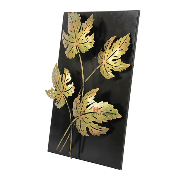 Black_Wrought_Iron_And_Wooden_Base_Decorative_Wall_Art_Palm_Leaves_Showpiece,_21_Inch