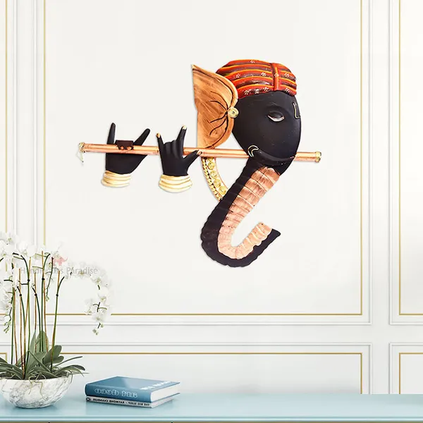 Black_Ganesha_Playing_Flute_Iron_Wall_Art_,_16_Inch