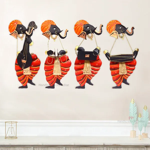 Multicolor_Iron_Ganesha_Wall_Art_,_3_Inches_(Set_Of_4)