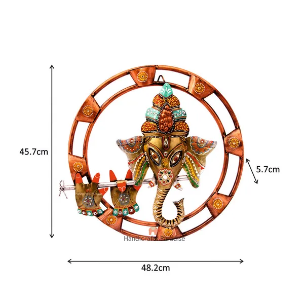 Golden_Iron_Ganesha_Playing_Flute_Wall_Art,_18_Inch