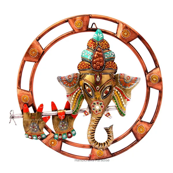 Golden_Iron_Ganesha_Playing_Flute_Wall_Art,_18_Inch