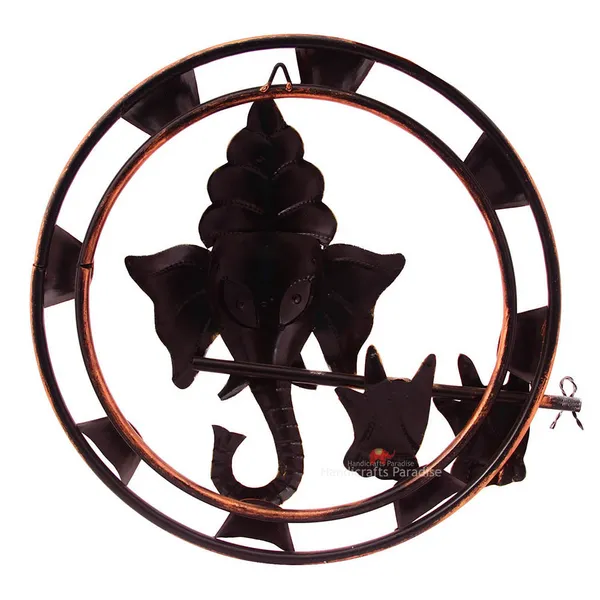 Golden_Iron_Ganesha_Playing_Flute_Wall_Art,_18_Inch
