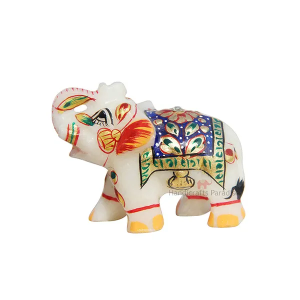 White_Marble_Elephant_Blue_Embossed_Showpiece_,_2_Inch