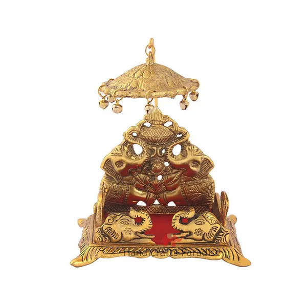 Golden_Big_Singhasan_With_Umbrella_For_Home_Pooja_Items,_7_Inch