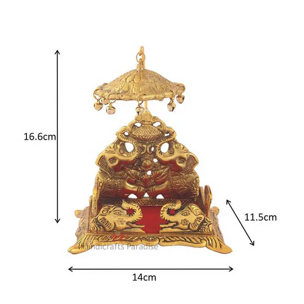 Golden_Big_Singhasan_With_Umbrella_For_Home_Pooja_Items,_7_Inch