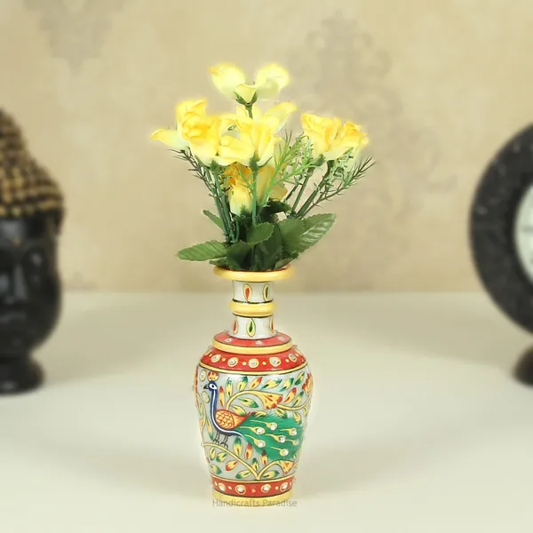 Multicolor_Stone_Studded_And_Peacock_Painted_Flower_Pot_For_Home_Decor,6_Inch